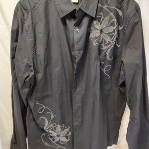 Men's Rare Vintage  XXL Black Dress Shirt With Floral Graphics